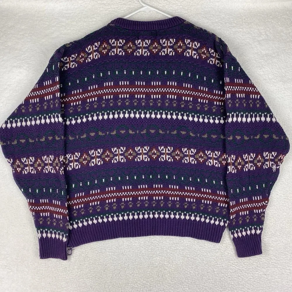 Vintage Eddie Bauer Sweater‎ Mens Size L Purple Geometric Nordic Pullover *READ*